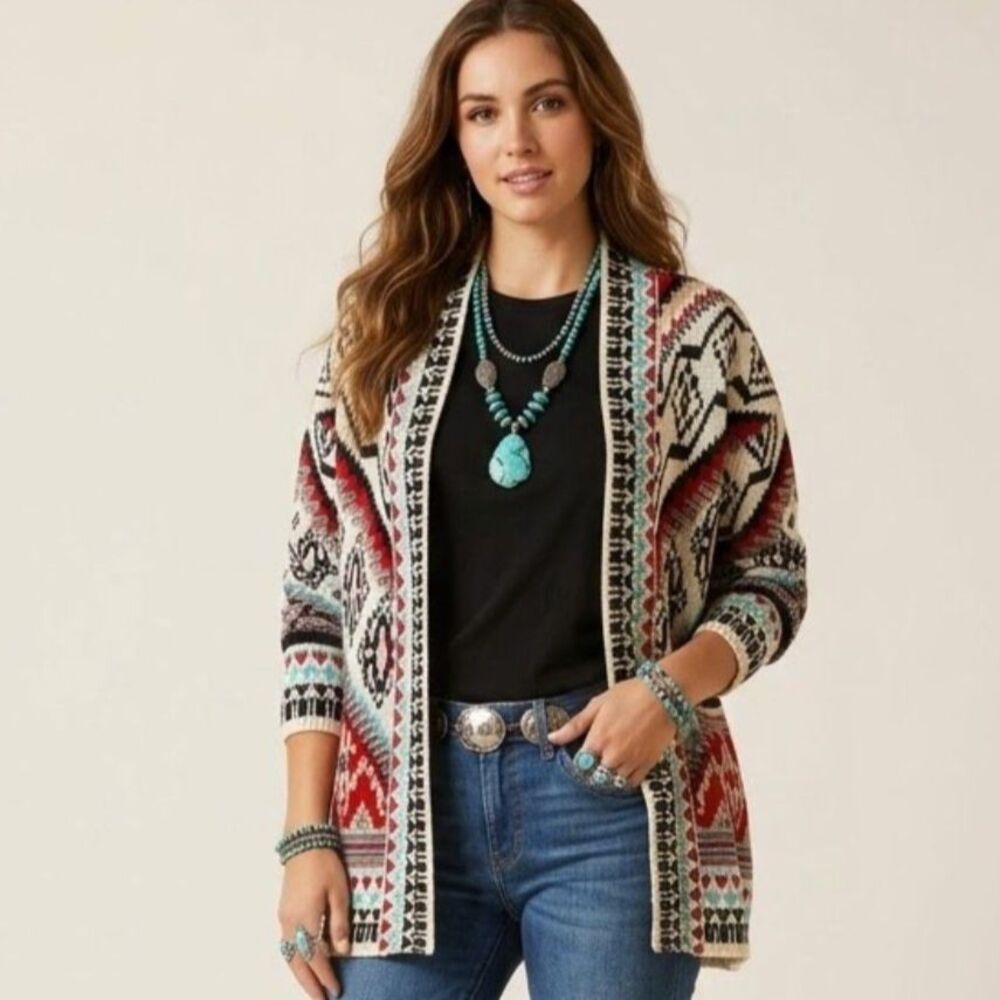 Coco + Carmen Blanket Cardigan Sweater Southwestern Boho Western Sweater SZ L/XL